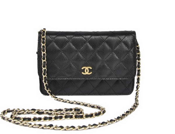 Best New Cheap Chanel A33814 Black Grain Leather Flap Bag Gold Replica